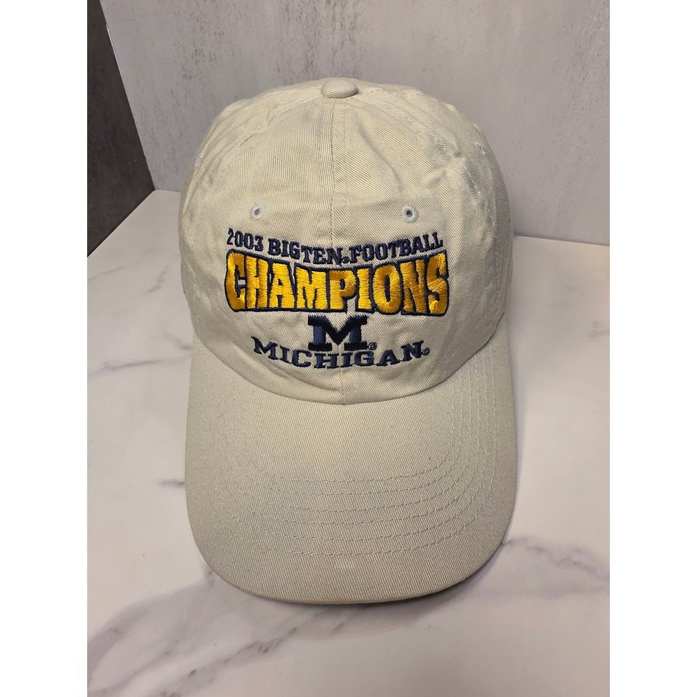 Vintage‎ 2003 Michigan Big Ten Football Champions Hat Headmaster Cream Mens OSFM